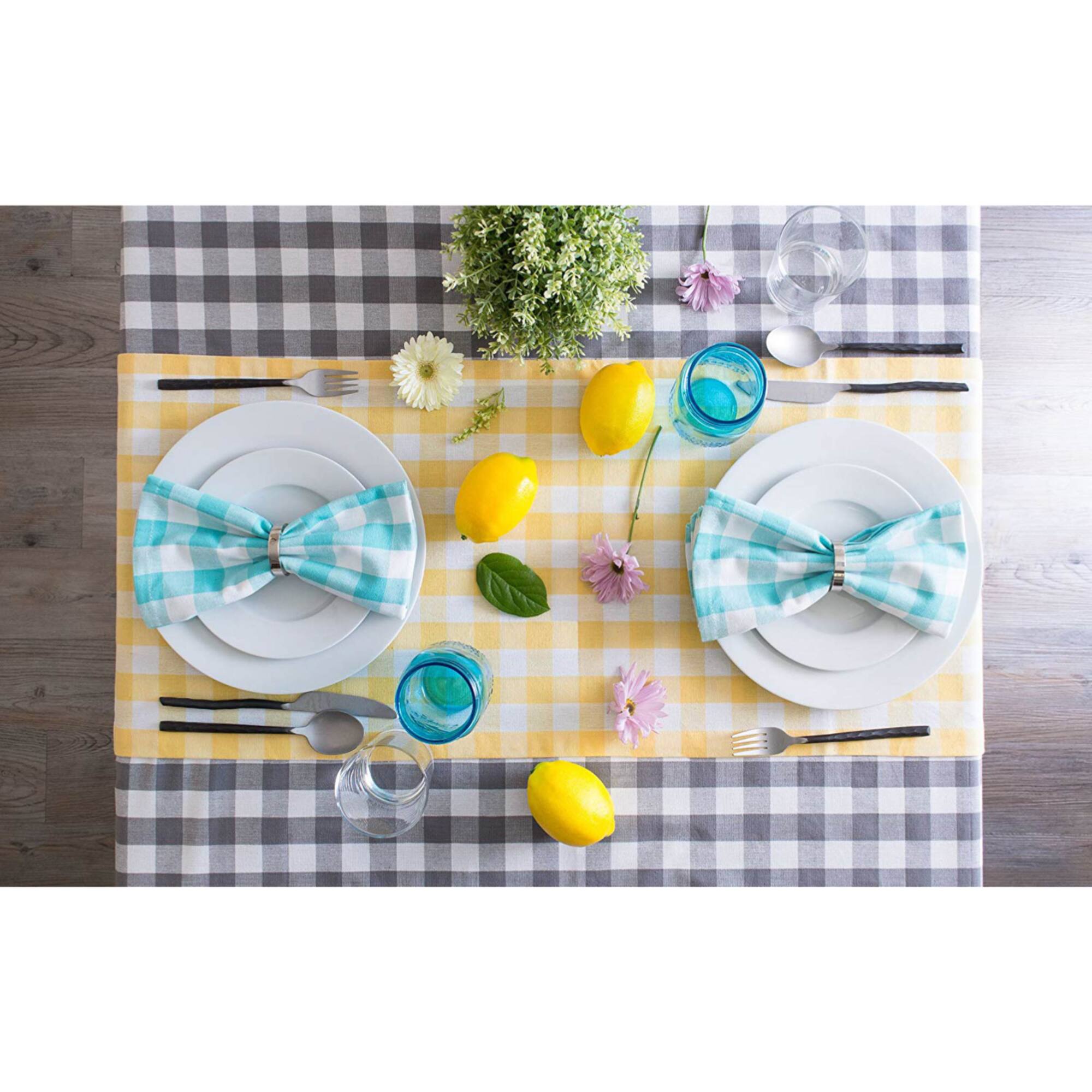 Gray-White Checkers Tablecloth 52" x 52"